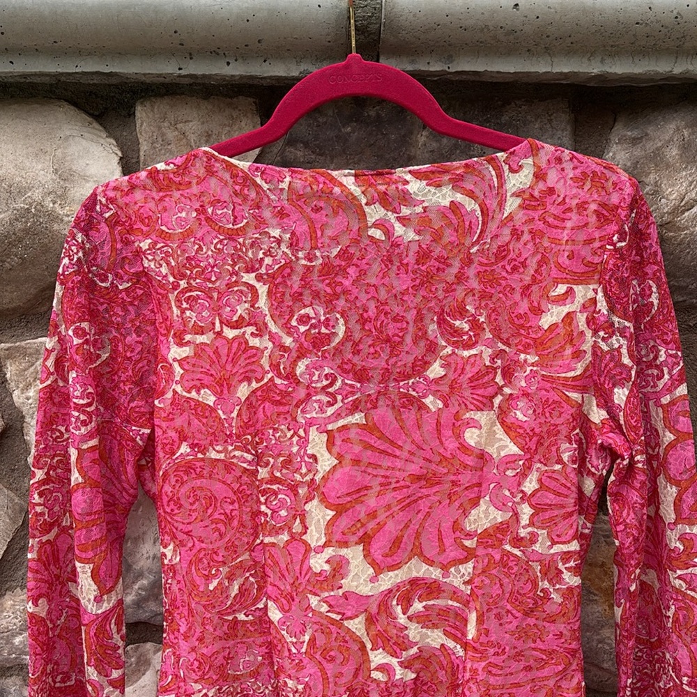 INC Lace Top V-neck Bell Sleeves Pink Paisley Fairy Boho Y2K Size Small - Picture 6 of 9